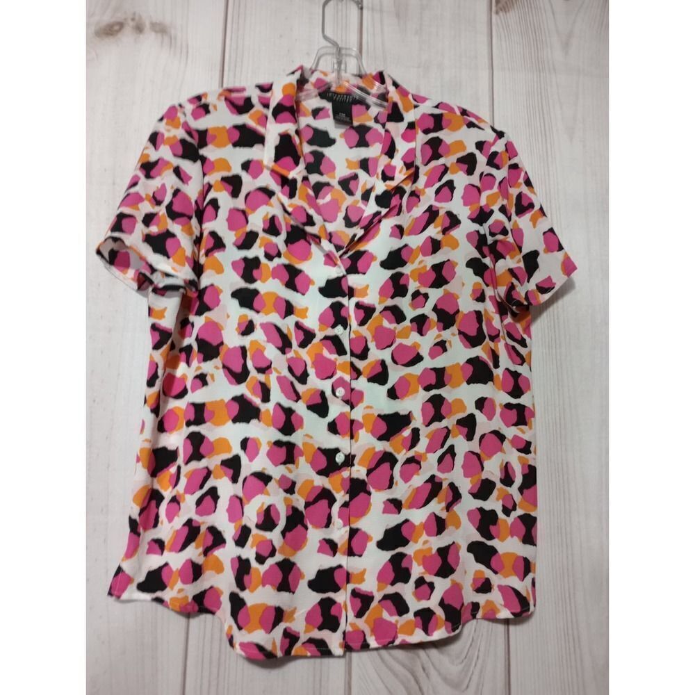 Investments Shirt Ladies Medium Petite‎ Pink Orange Short Sleeve
